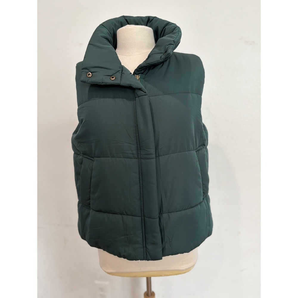 Blu Pepper Medium Green Puffer Puffy Vest Women's zipper buttons fall preppy Y2K